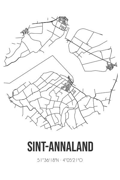 Sint-Annaland (Zeeland) | Map | Black and White by Prints of Place