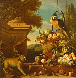 Ara und ein Affe, Melchior d'Hondecoeter