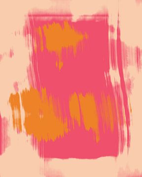Abstract schilderij in pastelkleuren. Roze en oranje. van Dina Dankers