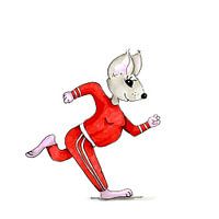 Watercolor illustration of a running mouse