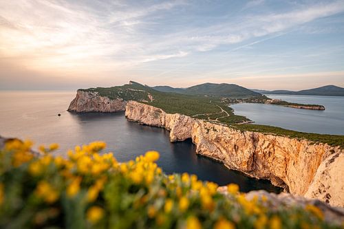Zonsondergang op de kliffen van Sardinië in het Parco Naturale Di Porto Conte