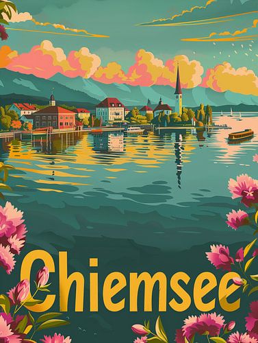 Chiemsee Reflections: Beierse meer Vintage Poster