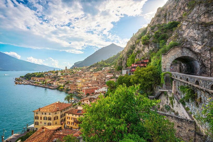 Limone sul Garda Village and Cliffside Tunnel Road, Lake Garda by Stefano Orazzini