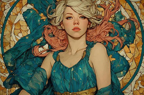 art woman with flowers