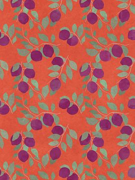 Symphonie d'agrumes - Citrons violets sur toile orange vibrante sur Cats & Dotz