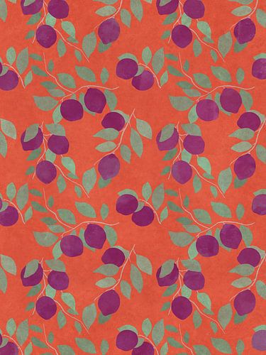 Symphonie d'agrumes - Citrons violets sur toile orange vibrante