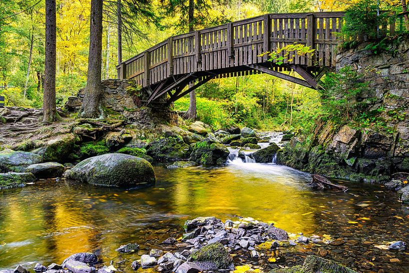 Wooden bridge over the Oker river with large stones on Engagemen by Andreas Völkel