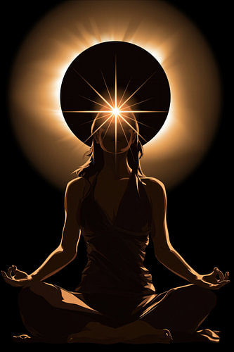 Sérénité céleste - Portrait de méditation spirituelle moderne avec une aura dorée