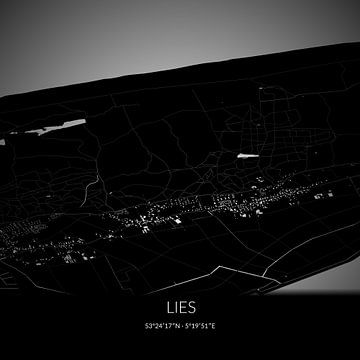 Zwart-witte landkaart van Lies, Fryslan. van Rezona