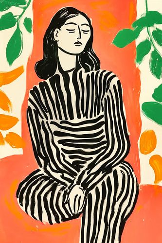 Dromende vrouw in gestreepte look Geïnspireerd door Matisse