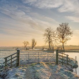 Winter in de Alblasserwaard:  zonsopkomst in winters polderlandschap van Beeldbank Alblasserwaard