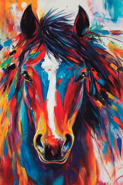 Colourful horse portrait in a riot of colour by Poster Art Shop