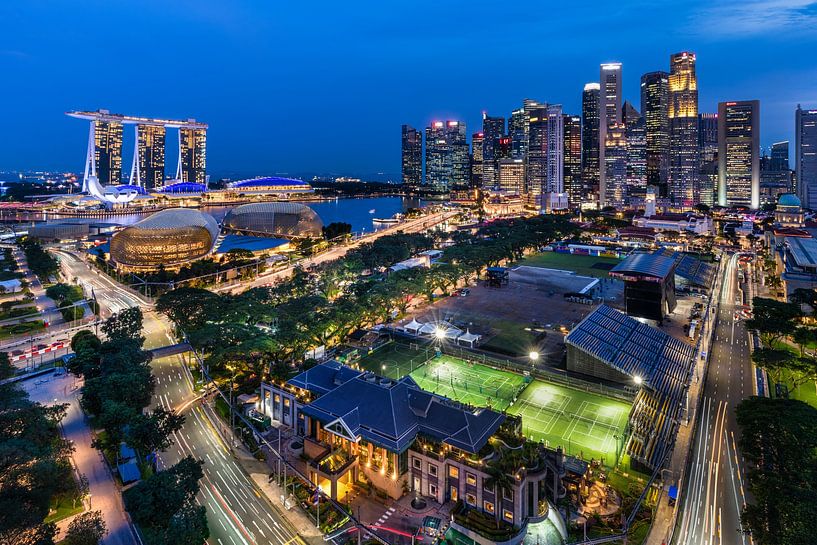View over Marina Bay &amp; Financial District van Bart Hendrix