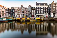 Amsterdam, reflection, canal, yellow houseboat and canal houses