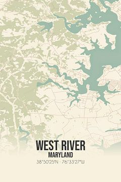 Vintage landkaart van West River (Maryland), USA. van Rezona
