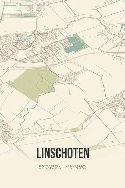 Vieille carte de Linschoten (Utrecht) par Affiches de lieux