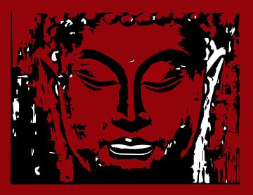 Boeddha digitaal tekening  rood en wit van sarp demirel