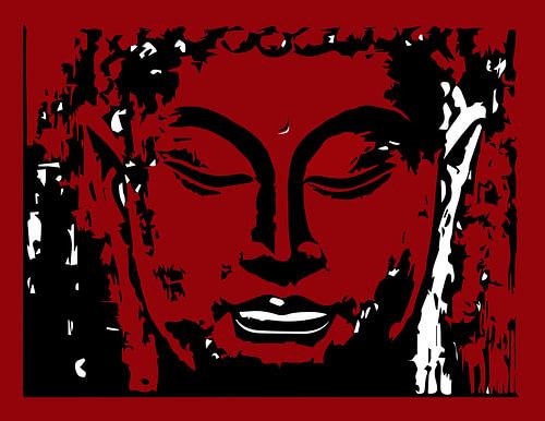 Buddha digital drawing red and white