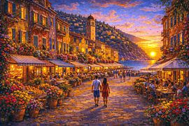 Monterosso al Mare in Italien, ein impressionistisches Gemälde. von Galerie Hoppenbrouwers