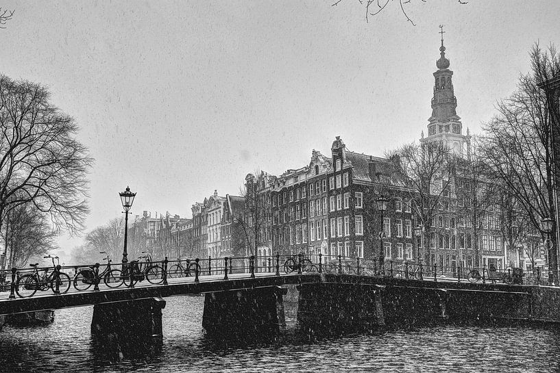Binnenstad van Amsterdam in de Winter Zwart-Wit van Hendrik-Jan Kornelis