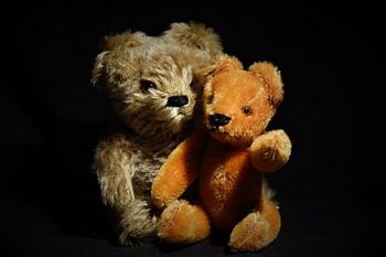 2 mignons ours en peluche sur fond noir