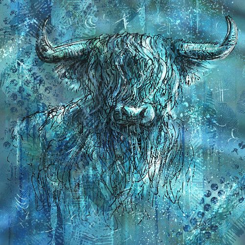 Modern kunstwerk - kop van hooglander in parelmoer kleur