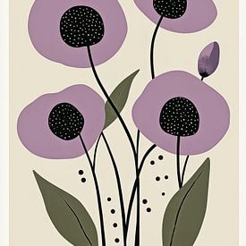 Paarse Klaprozen in Marimekko Stijl van Danny van Eldik - Perfect Pixel Design