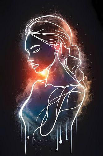 Silhouet van Vrouw en Kosmos in Symbiose