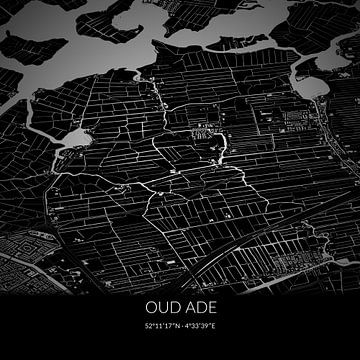 Zwart-witte landkaart van Oud Ade, Zuid-Holland. van Rezona