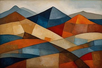 Paysage de montagne style Paul Klee sur De Muurdecoratie