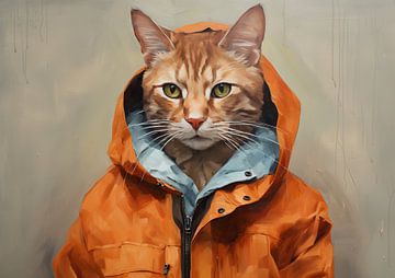 Katzenmalerei | Katze in Orange von Wunderbare Kunst