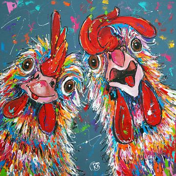 Kippen lol: Lachend Duo van Happy Paintings