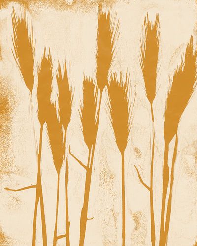 Grassprieten in okergeel op wit. Moderne botanische kunst.