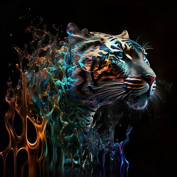 Illustration colorée d'un tigre majestueux sur Henk van Holten