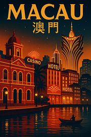 Macau Night Reflections – Neon Lights & Historic Waterfront by Travel Shop