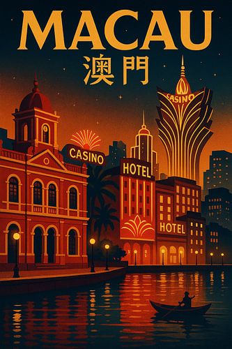 Macau Night Reflections – Neon Lights & Historic Waterfront