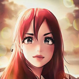 Manga vs realistisch meisje met rode haren van Emiel de Lange