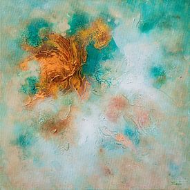 Abstract in Turquoise en Geel van Maria Meester