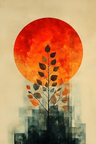 De Cycli van de Natuur: Minimalistische Abstractie in Natuurlijke Kleuren van Dream Designs art work