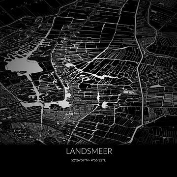Carte en noir et blanc de Landsmeer, en Hollande du Nord. sur Rezona