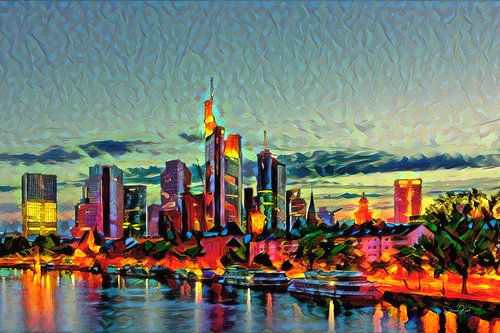 Warm schilderij Frankfurt: Skyline achter de Main
