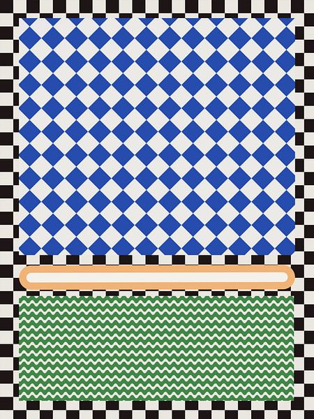 Geometric Pattern With Blue And White Diamonds by Little Dean