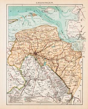 Vintage kaart Provincie Groningen ca. 1900 van Studio Wunderkammer