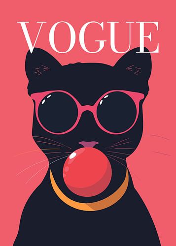 Affiche de mode représentant une panthère élégante portant des lunettes de soleil et soufflant un chewing-gum rose