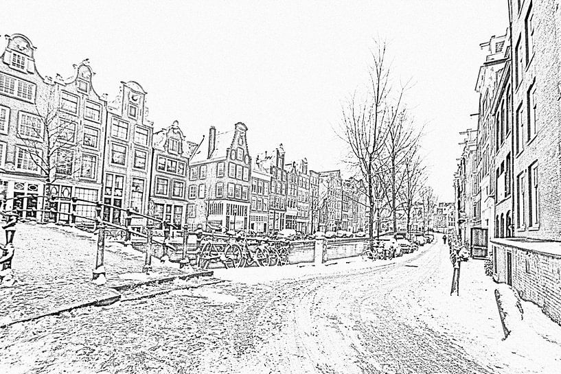 Pentekening van besneeuwd Amsterdam in de winter in Nederland par Eye on You