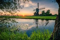Landschaft: "Sonnenuntergang in Holland mit Windmühle"