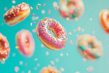 Kleurrijke donuts in vrolijke vlucht - smakelijke traktaties van Poster Art Shop
