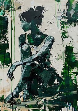 Vrouw met Groene Achtergrond van Kunst Kriebels