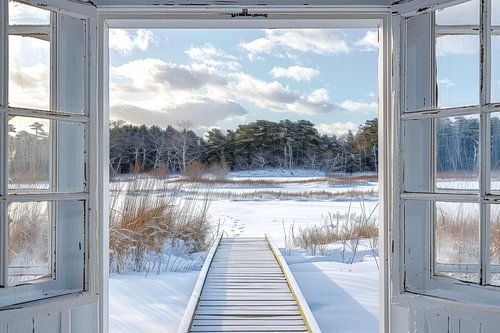 Winterlandschap door raam