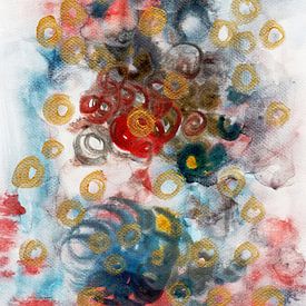 Abstrakte Aquarellmalerei mit Acryldetails Rosa und Blau von Laura Dogariu